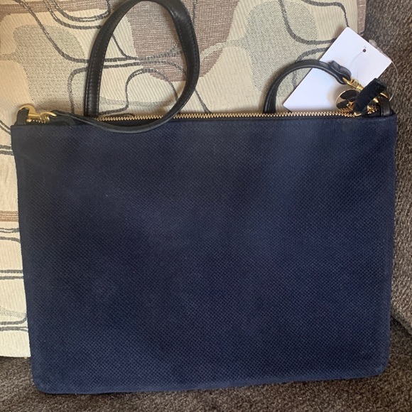 Authentic CLARE V Suede leather/leather strap zip top clutch/Crossbody - Picture 4 of 15